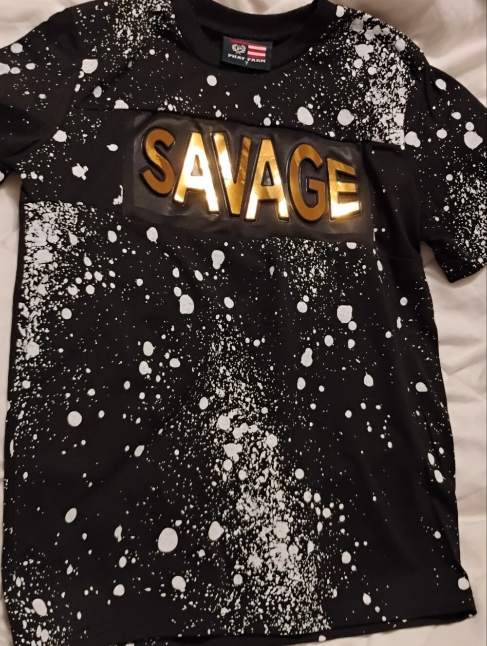 Black Splatter 'SAVAGE' Graphic Tee with Gold Lettering